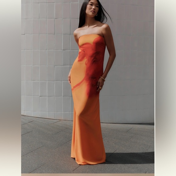 Meshki Dresses & Skirts - Meshki Amaya Strapless Chiffon Maxi Dress - Koi Orchid Print